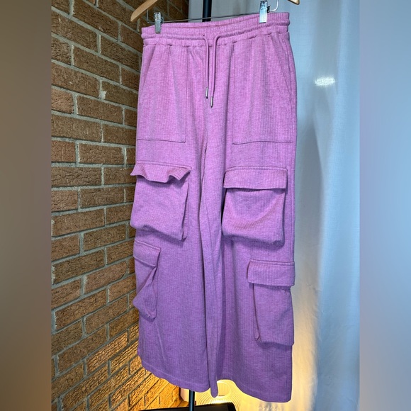 Halara Mid Rise Drawstring Pockets Wide Leg Cargo Casual Pants Wild Rose -L - Picture 5 of 8